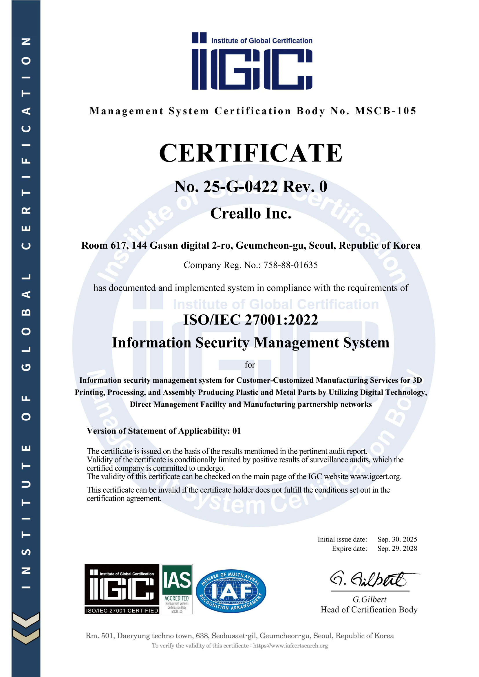 ISO/IEC 27001:2022 Certificate