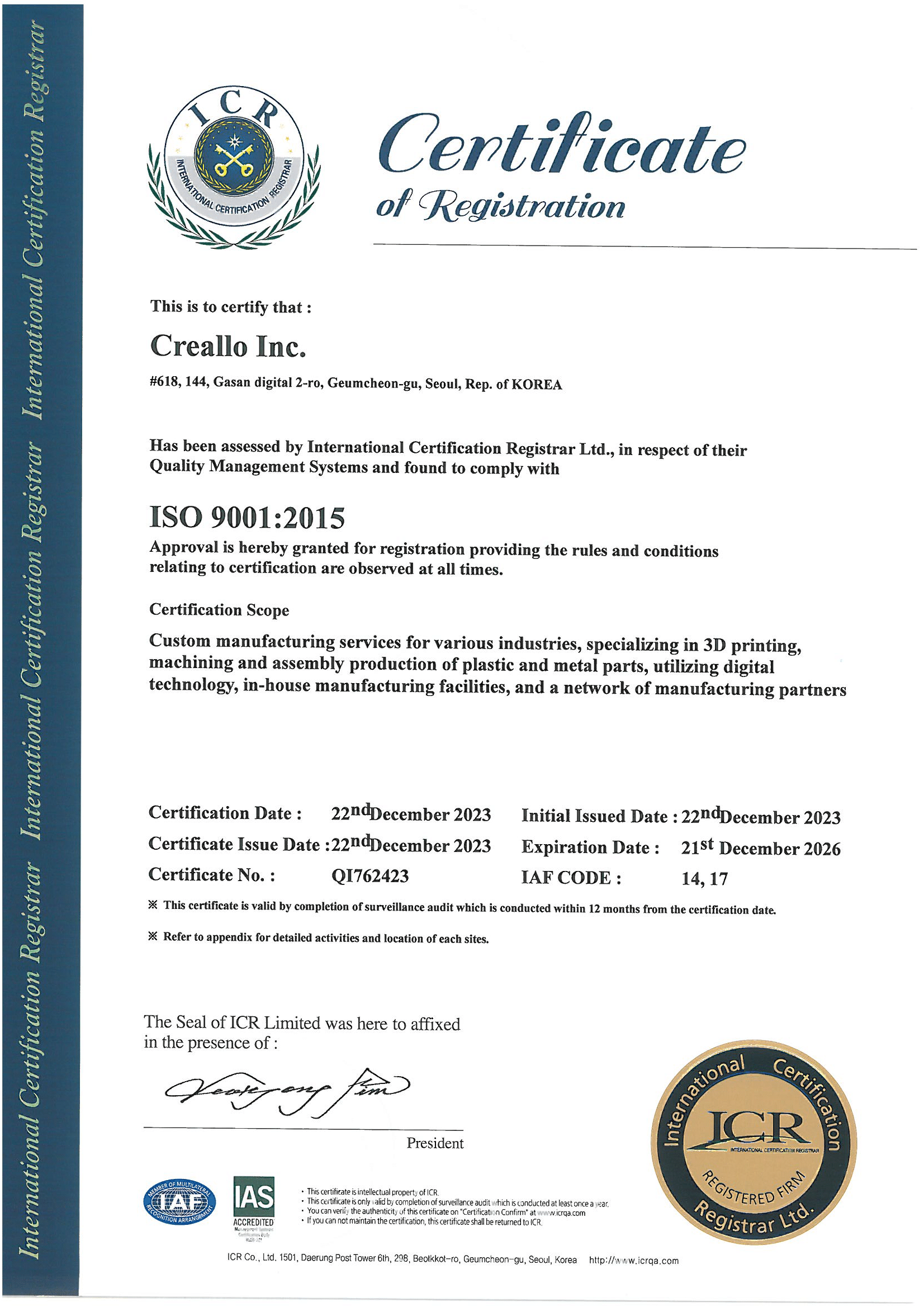 ISO 9001:2015 Certificate